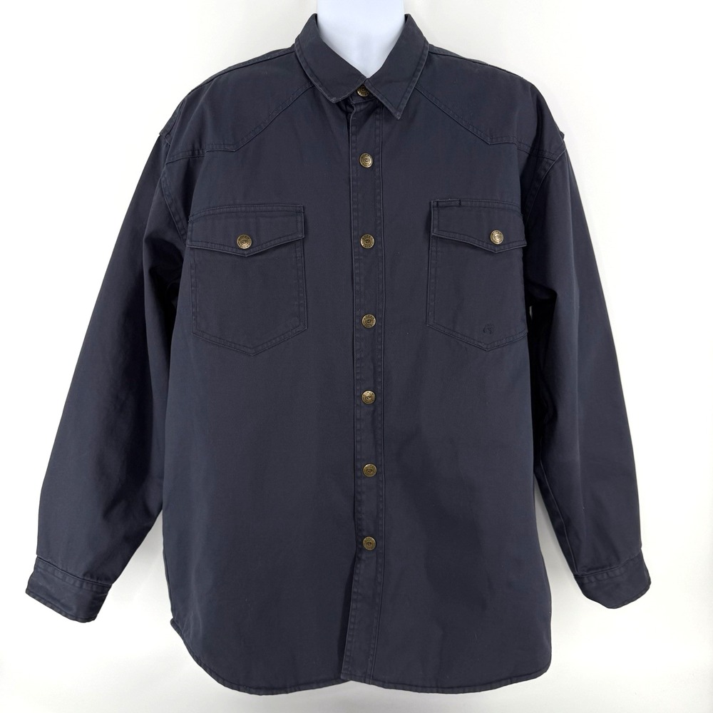 Roper Chore Jacket Men's L Navy Blue Snap Front Quilted Lined Western Barn Coat